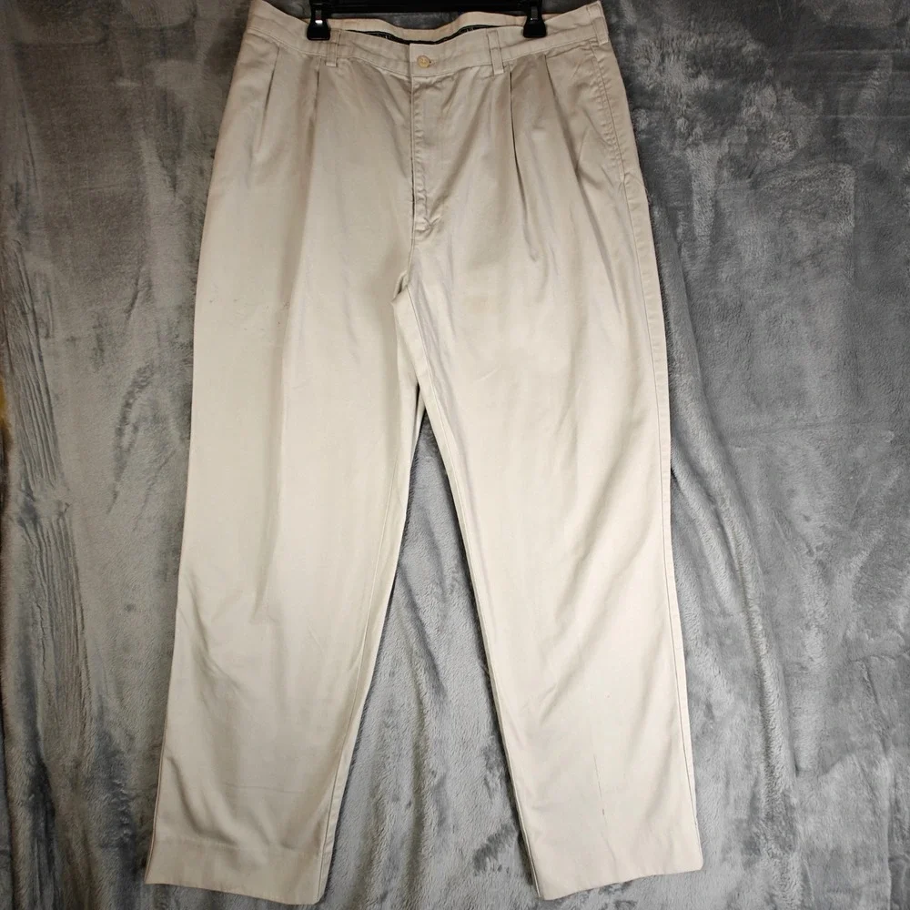 Vintage Polo Ralph Lauren Andrew Pant Mens 38x30 Tan Pleated Chino Trouser FLAWS